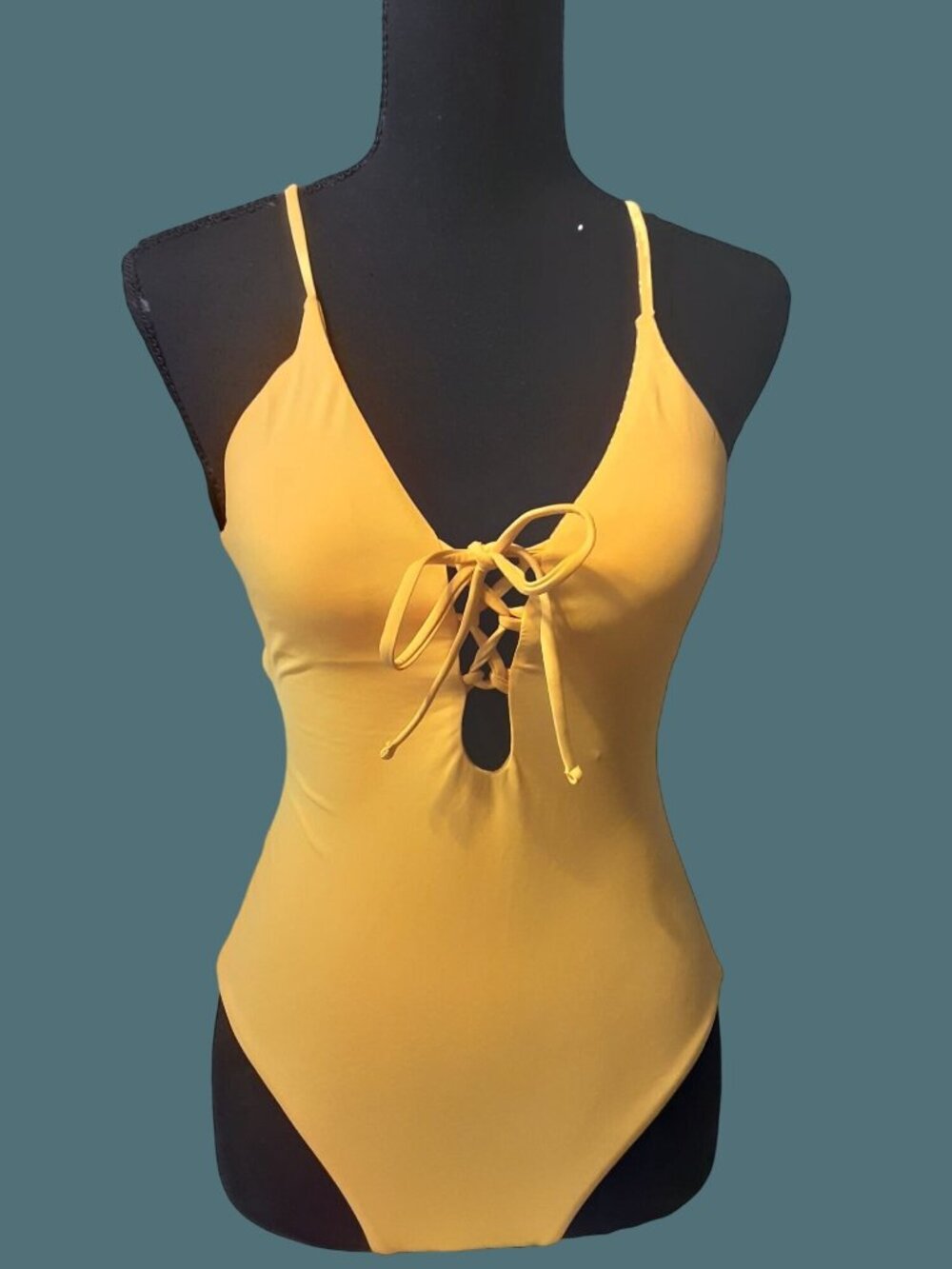 Aqua Lace Up Criss Cross Back One Piece Swimsuit XS